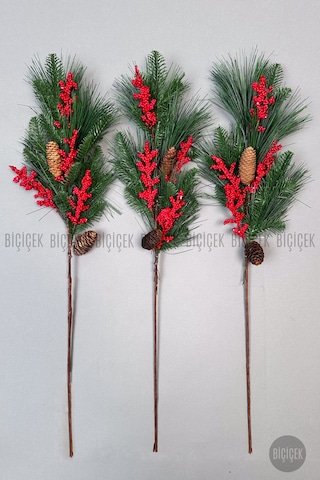 Biçiçek Koki̇na 80 Cm Bol Meyveli̇ Ve Kozalakli Yilbaşi Bi̇tki̇si̇ Tek Dal