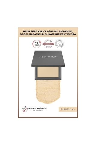 Alix Avien Kompakt Pudra 12 Saate Kadar Kalıcılık Nötr Cilt Alt Tonu Compact Powder 04 Light Ivory