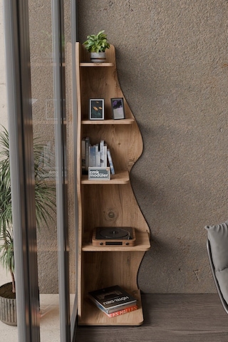 Wave 5 Raflı Dekoratif Kitaplık Dosya Rafı 180 Cm Kitaplık Çam