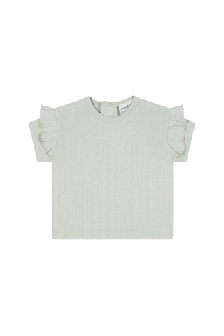 Antebies Organik Yeşil Jakarlı Fırfırlı Kısa Kollu Kız Bebek Tshirt
