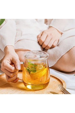 Yaozixa Borosilikat Cam Şişe, Filtreli Ve Kapaklı, 500ml, Yüksek Sıcaklığa Dayanıklı, Çay/içecek Hazırlama, Mantar Desenli, Günlük Kullanım Şeffaf