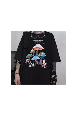Noıssey Köstebek Etiket Higher World Mushrooms T-shirt Et42555 Siyah