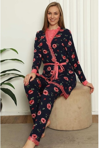 Alimer 3'lü Kutulu Sabahlıklı Viskon Kadın Pijama Takımı EDY2626  Gül Kurusu Gülkurusu