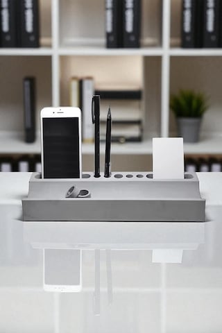 Beton Masaüstü Organizer Kalemlik, Telefon Ve Kartlık Düzenleyici Şık Ofis Masa Dekoru Gri