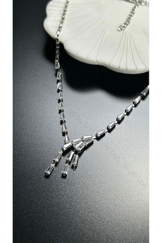 Su Yolu, Zirkon Taşlı, Kolye 211, Gümüş Renk Gümüş