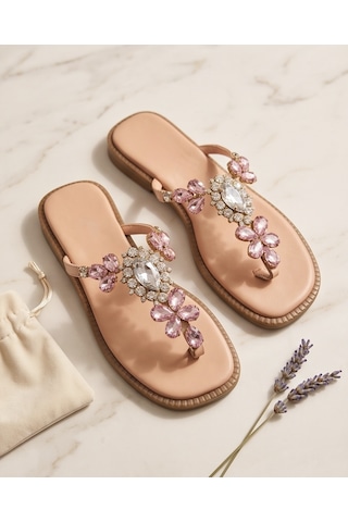 Futsishoes Eloıse Pembe Hakiki Deri Taşlı Zarif Parmak Arası Kadın Terlik Futsishoes Eloıse Pembe Hakiki Deri Taşlı Zarif Parmak Arası Kadın Terlik