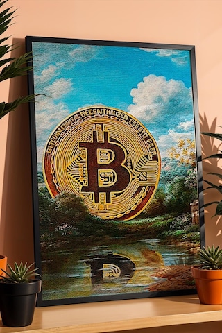 Bitcoin Gold Kripto Para Çerçeveli Tablo Modern Finans Sanatı Modifiye Sanat