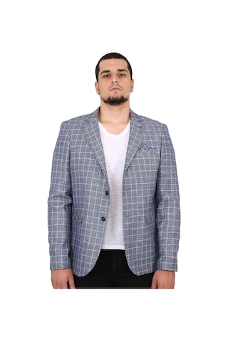 Sposo 5137 Dar Kalıp Kareli Lacivert Erkek Blazer Ceket Lacivert