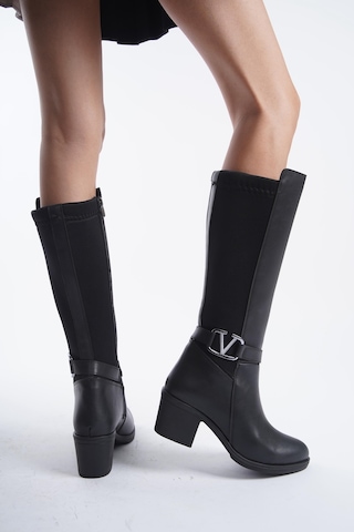 Asmi Shoes Kadın Virona Tokalı Dalgıç Kumaş Çizme Siyah Siyah