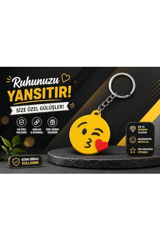 Emoji Anahtarlık , Kalpli Öpücük Emoji Şeklinde Araç Anahtarlık - Emoji Araba Anahtarlığı