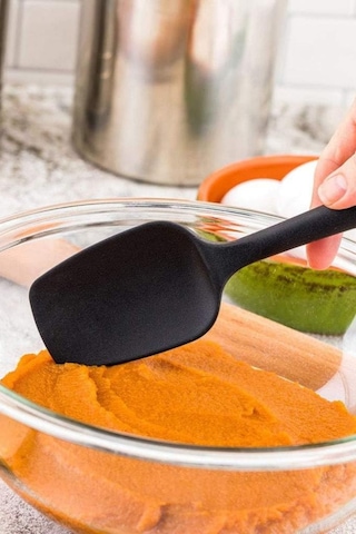 Kaşık Spatula, Isıya Dayanıklı Yanmaz Yapışmaz Tek Parça Silikon Kaşık Spatula 27cm Siyah Siyah