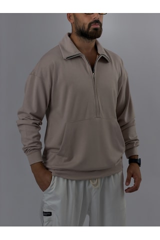 Cocopelli Fermuarlı Polo Yaka Bej Erkek Sweatshirt Coc3523
