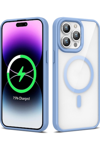 Zore Apple Uyumlu iPhone 14 Pro Max Kılıf Magsafe Wireless Şarj Özellikli Silikon Ege Kapak - Açik Mavi