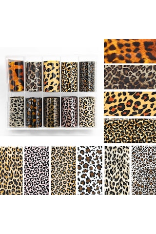 10lu Tırnak Süsleme Folyosu Leopar Dizayn Nail Art Transfer Folyo