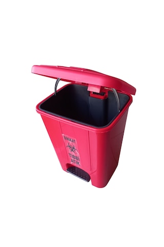 Tıbbi Atık Çöp Kovası Kutusu Kırmızı Pedallı İç Kovalı 25 Litre