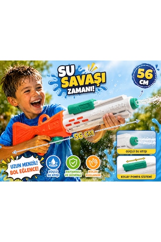 56 Cm Büyük Boy Pompalı Su Tabancası Güçlü Basınçlı Su Atar Oyuncak 001