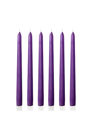 6 Lı Kısa Mor Konik Şamdan Mum Yükseklik 18 Cm Mor