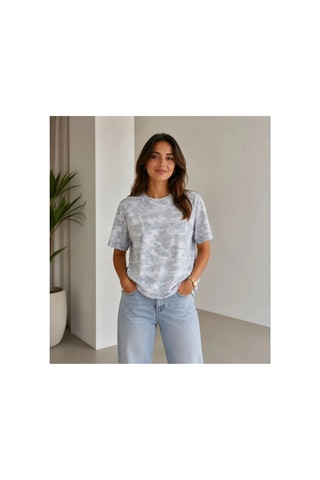 Butik İstanbul Batik Desenli Tişört Bisiklet Yaka Kısa Kol Regular Fit T-shirt - Gri