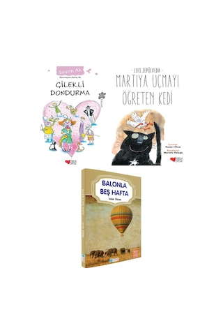 Evrensel Balonla Beş Hafta - Sevim Ak Çilekli Dondurma - Martıya Uçmayı Öğreten Kedi 3 Kitap