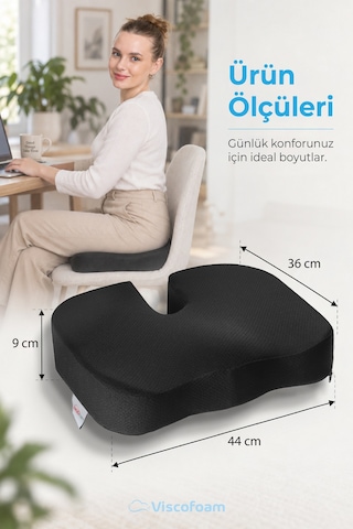 Viscofoam Ortopedik Oturma Minderi Hemeroid Kuyruk Sokumu Coccyx Oturma Minderi Visco Minder Siyah