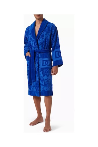 Dolce & Gabbana Casa Unisex Logo Jakarlı Bornoz, Pamuklu, Yumuşak Doku, Şık Görünüm Lacivert