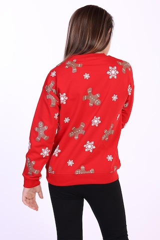 Toontoy Kız Çocuk Kar Taneli Kurabiye Baskılı Sweatshirt Kırmızı