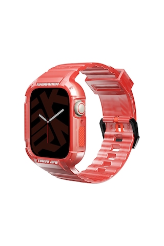 Watch 7 45mm Kordon Skinarma Saido Sert Pc Kasa Koruyuculu Silikon Strap Kayış Kırmızı Kırmızı
