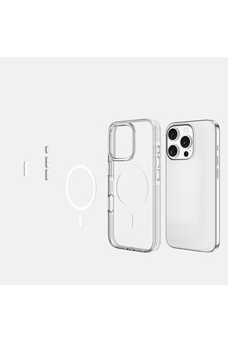 Apple iPhone 16 Pro Uyumlu Şeffaf Magsafe Şarj Özellikli Kamera Çıkıntılı Telefon Kılıfı