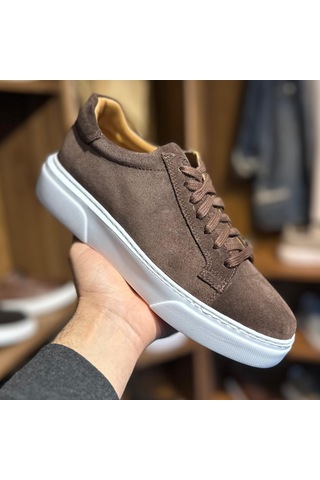 Alza %100 Hakiki Deri Erkek Sneaker Günlük Rahat Ve Şık Ayakkabı - Kahverengi Süet