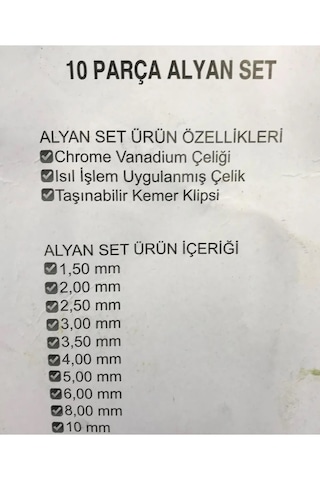Real Özs Realözs 10 Parça Alyan Set 1,5mm-10mm