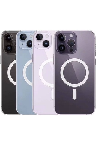 İphone Uyumlu 15 Pro Max Uyumlu Magsafe Şarj Özellikli Şeffaf Sert Pc Tchs Embos Kılıf-renksiz Renksiz