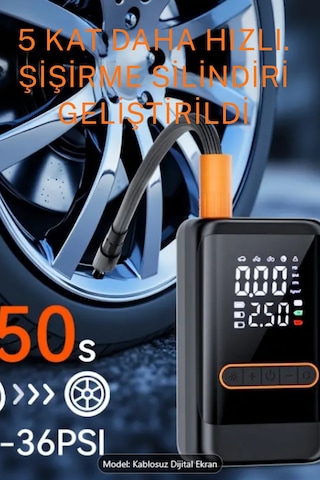 Lcd Ekranlı 150 Psı Şarjlı Hava Kompresörü Led Işıklı, 4000mah, Araç Ve Bisiklet Şişirici
