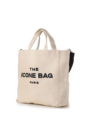 Icone Bej The Icone Bag Paris İşlemeli Tote Kadın Kol Çantası Ve Omuz Çantası Bej