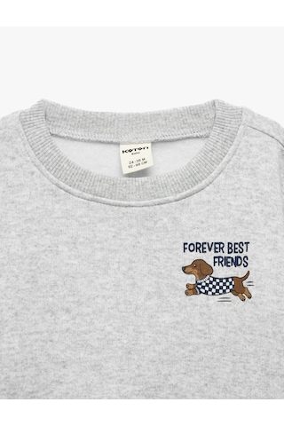 Koton Köpek Baskılı Şardonlu Bisiklet Yaka Uzun Kollu Oversize Sweatshirt Gri Melanj 7wmb10121tk