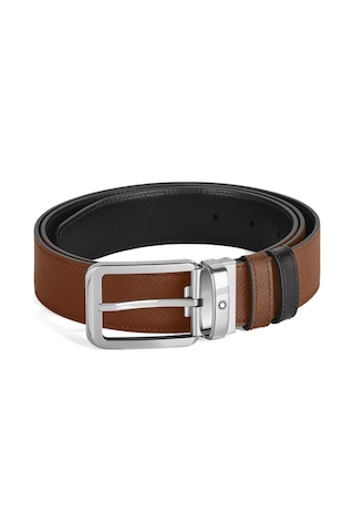 Montblanc Dikdörtgen Tokalı Kızıl Kahve - Siyah 30 Mm Çift Tarafl Kahverengi