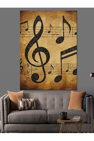 Sol Anahtarı Müzik Notaları Dekoratif Kanvas - Mdf Ahşap Tablo