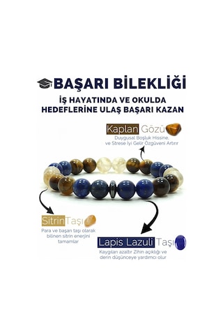 Başarı Bilekliği Sitrin Lapis Lazuli Kaplangözü Doğal Taş Bileklik Çok Renkli