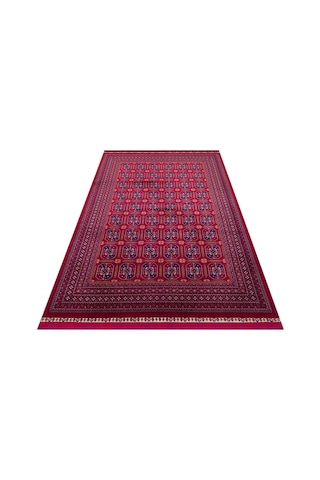 Sateen Afghan Sfg 02 Red Afgan Desenlerine Sahip Hav Vermeyen Özel İplerle Dokunan Yıkanabilir Ve Özel Kaymaz Tabanlı Sık Dokuma Makine Halısı Krem - Kırmızı