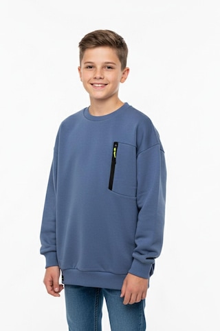 Bisiklet Yaka Cep Fermuar Detaylı Erkek Çocuk Sweatshirt-90853 İndigo