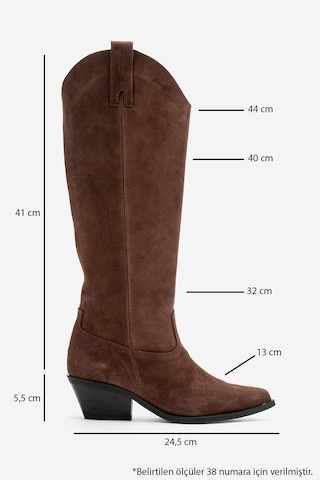 Luvishoes Anıa Kahverengi Süet Hakiki Deri Kadın Western Çizme Kahverengi