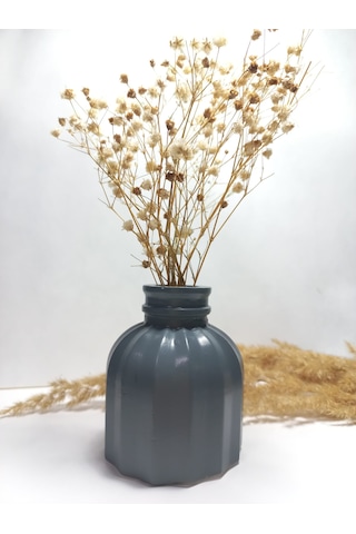 İnce Çizgili Vazo - Modern & Minimal Dekoratif Obje, Salon Ve Ofis Çiçeklik,gri Gri