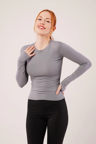 Uzun Kollu Basic Gri Bluz Gri