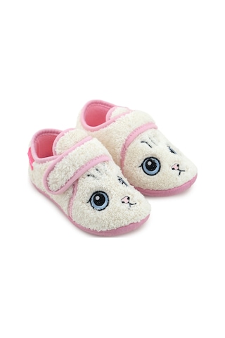 Gezer Kız Çocuk Kışlık Tek Cırt Cırtlı Ayarlanabilir Rahat Taban Ev, Bahçe, Okul, Kreş Panduf Ayakka Beyaz