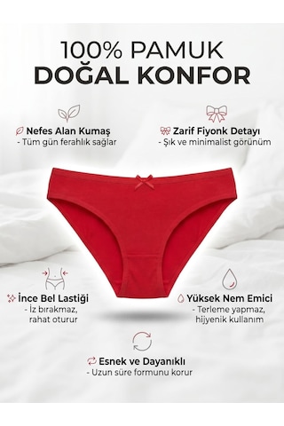 Hepsine Rakip 6'lı Tutku Kadın Pamuklu Fiyonklu İnce Bel Bikini Külot Seti Kırmızı