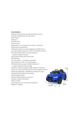 Blade Gt 12v Uzaktan Kumandalı Bluetooth Ve Usb Destekli Led Farlı Emniyet Kemerli Çocuk Akülü Araba Mavi