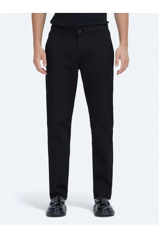 Kip Siyah Düz Dokuma Jogging Fit Casual Pamuk Karışımlı Pantolon Siyah