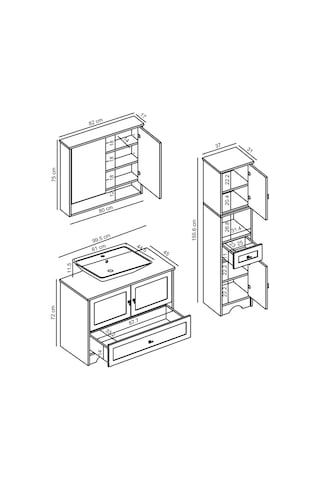 Lavabolu Mdf 100Cm Çekmeceli Banyo Dlp + Aynalı Üst Dlp + Boy Dlp Beyaz - Atlantik Çam