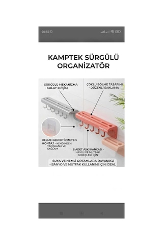 Kendinden Yapışkanlı Duvara Monte Bıçaklık Ve Mutfak Düzenleyici Organizer - Bıçak Yuvalı, 5 Kancalı Askı Aparatı Renkli