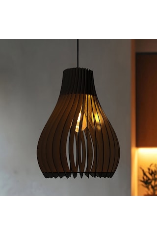 Vialux Modern Ahşap Bohem Rustik Avize Tekli Sarkıt Lamba Siyah Siyah