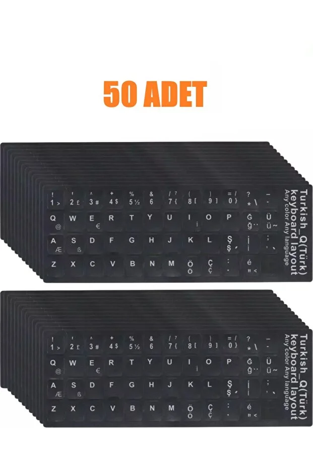 50 Adet Türkçe Q Klavye Sticker Notebook Pc Uyumlu Klavye Etiketi Silinmez Yapışkanlı Türkçe Harfler 1